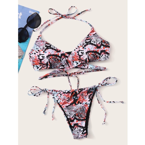 Snakeskin Print Criss Cross Swimsuit - Picture 2 of 8